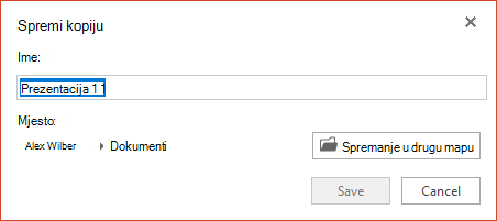Dijaloški okvir Spremanje kopije u web-aplikaciji PowerPoint Online