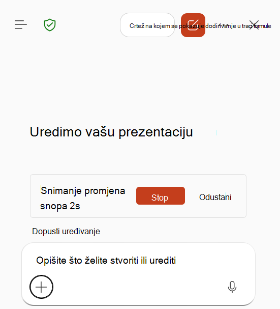 Snimka zaslona koja prikazuje snimanje vještina u tijeku u rješenju Copilot u programu PowerPoint.