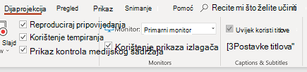 Potvrdni okvir Uvijek koristi podnaslove na kartici Dijaprojekcija