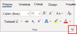 Pokretač dijaloškog okvira Font