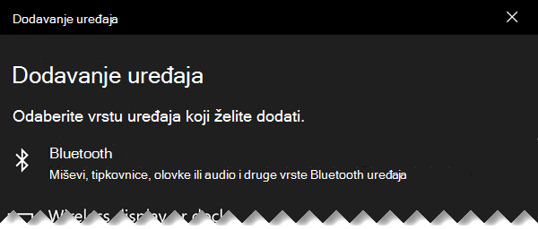 Dijaloški okvir Dodavanje uređaja