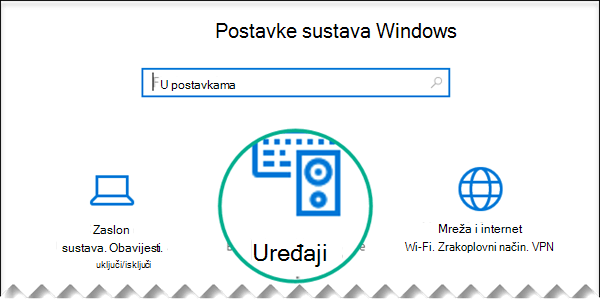 Odaberite Uređaji u dijaloškom okviru Postavke sustava Windows