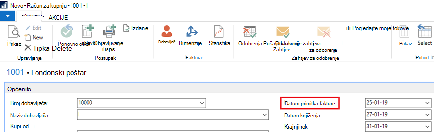 Stvaranje fakture za kupnju