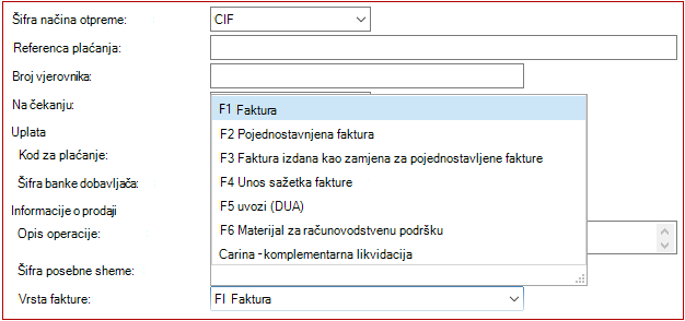 Nova vrsta fakture za kupnju Carinska likvidacija