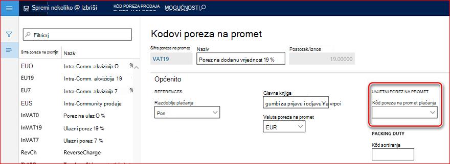 Na ovoj se slici prikazuje polje koda vrste Plaćanje.