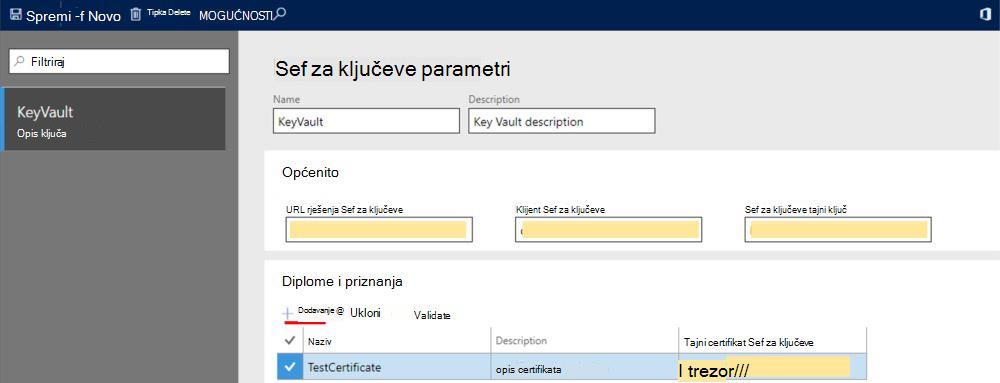 Na ovoj je slici prikazano kako postaviti klijent Sef za ključeve.