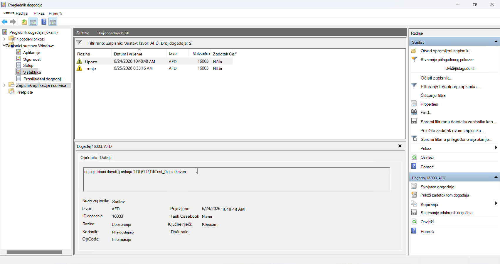 AFD Event ID: 16003