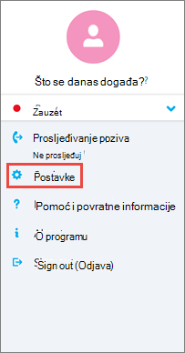 Zaslon s mogućnostima u aplikaciji Skype za tvrtke za Android
