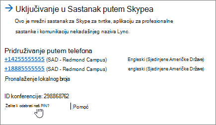 SFB Uključivanje u Sastanak putem Skypea