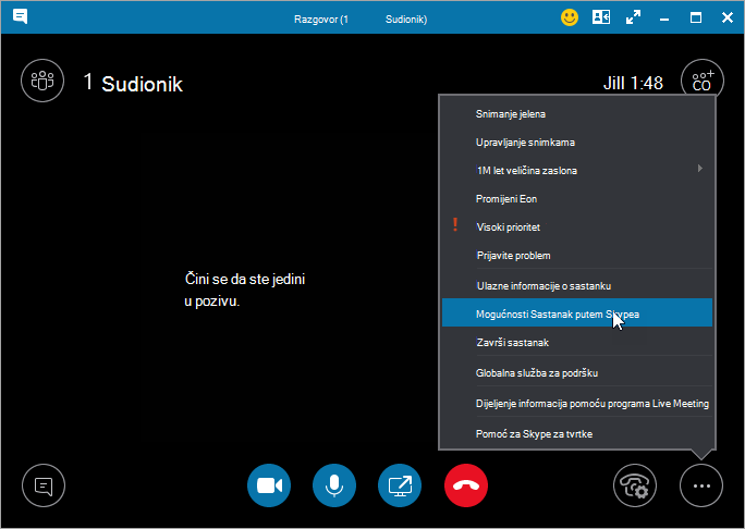 More dialog with Meeting Options highlighted