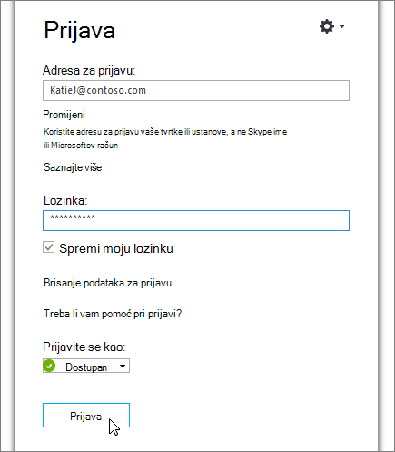 Snimka zaslona koja prikazuje gdje unijeti lozinku na zaslonu za prijavu u Skype za tvrtke.