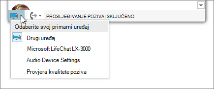 Snimka zaslona na kojoj se prikazuje izbornik Odaberite svoj primarni uređaj.