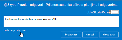 Emitiranje pitanja sudionika