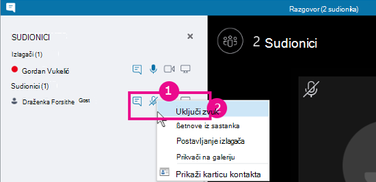 Unmute participant option on conversation view