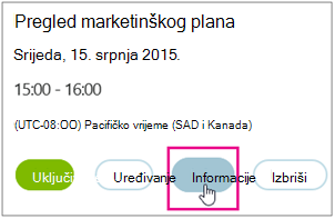 Meeting details with Info button highlighted