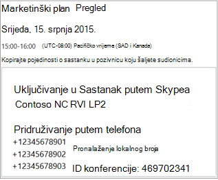 Sample screen showing meeting details