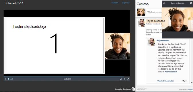 Emitiranje sastanka Skype uz integraciju sa servisom Yammer