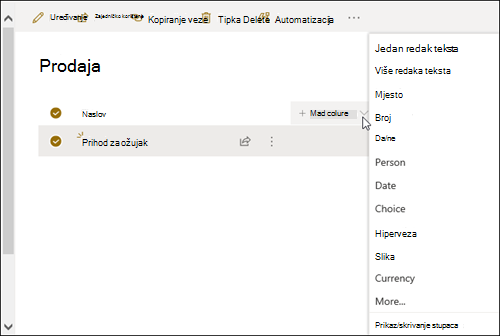 Stupac za dodavanje metapodataka