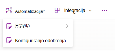 Padajući izbornik s mogućnošću konfiguracije odobrenja