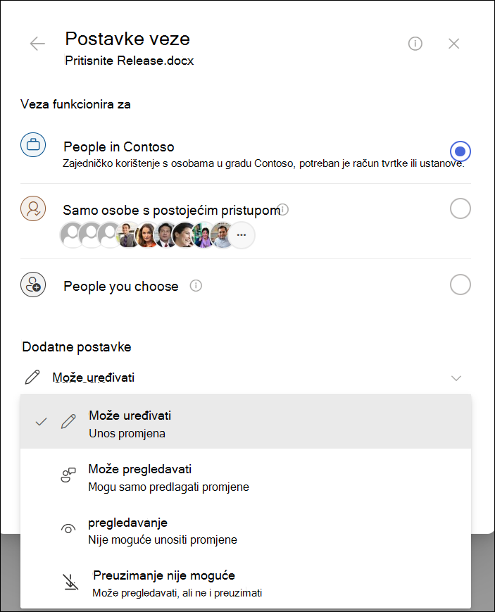 Snimka zaslona na kojoj se prikazuje istaknuta ikona postavki kopiranja veze.