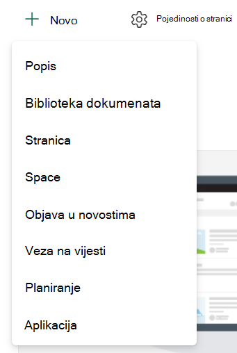 Snimka zaslona stvaranja novog popisa ili biblioteke