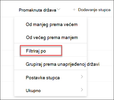 snimka zaslona filtriranja prema povećanom stanju