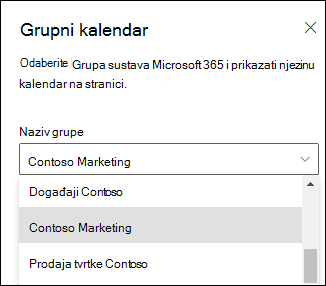 Odabir grupe okruženja Microsoft 365 u oknu sa svojstvima.