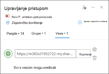 Snimka zaslona koja prikazuje dijaloški okvir Upravljanje pristupom s otvorenom karticom veze.