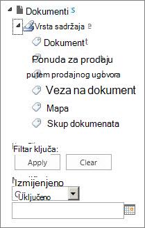 Navigaciju metapodacima možete postaviti za kontrolu stabla u lijevom oknu