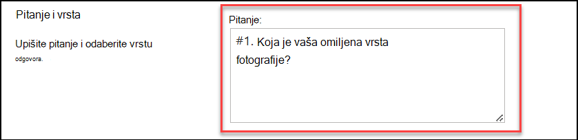 snimka zaslona s vrstom pitanja