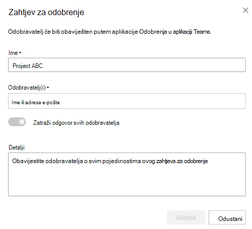 Snimka zaslona s prikazom dijaloškog okvira Zahtjev za odobrenje.