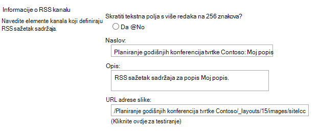 Informacije o RSS kanalu