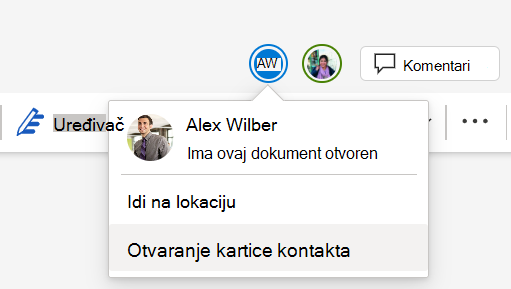 Snimka zaslona na kojoj se prikazuje više suradnika koji rade na istom dokumentu.