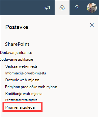 Otvorena mogućnost Postavke s istaknutom mogućnošću Promijeni izgled.