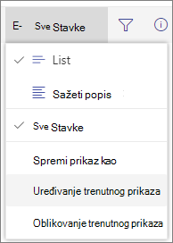 Izbornik mogućnosti promjene prikaza