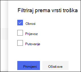 Okno filtra popisa sustava SharePoint Online