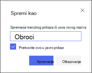 Prikaz popisa sustava SharePoint Online Dijaloški okvir za spremanje prikaza