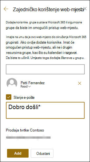 Pretpregled ploče Zajedničko korištenje web-mjesta.