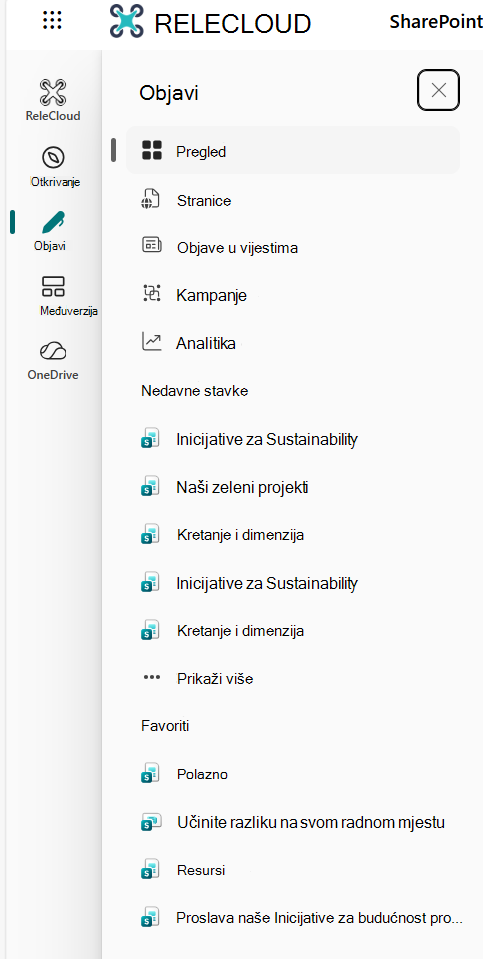Traka aplikacije SharePoint Objavi