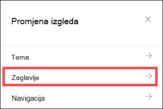 Promjena okna izgleda uz odabrane mogućnosti zaglavlja.