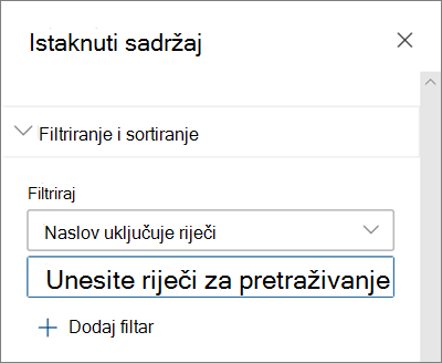 Mogućnosti filtriranja za web-dio istaknutog sadržaja u modernom sučelju sustava SharePoint
