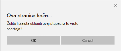 Upit za potvrdu sustava SharePoint prilikom uklanjanja stupca s vrste sadržaja popisa ili biblioteke