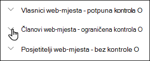 Popis razina dozvola za web-mjesto.