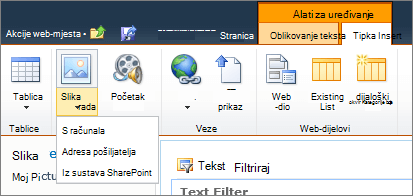 Kliknite gumb slike na vrpci pa odaberite s računala, adrese ili iz sustava SharePoint.