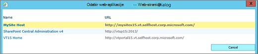Odabir web-aplikacije sa stranice za promjenu web-aplikacije