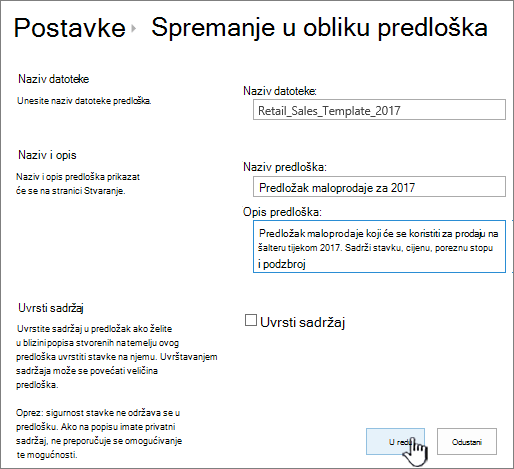 Stranica Spremi kao predložak
