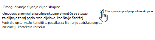 Potvrdni okvir za omogućivanje ciljanja ciljanja ciljne skupine