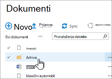 Biblioteka dokumenata sustava SharePoint 2016 s istaknutom mapom