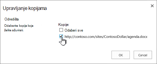 Odabir odredišnih kopija za ažuriranje