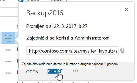 Klik na Zajedničko korištenje na datoteci